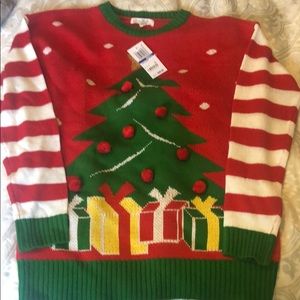 Christmas sweater with tree and pom Pom ornaments